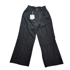 Decivi Women Loose Pleated Front Long Pants Wide Leg Trousers Solid Black Medium